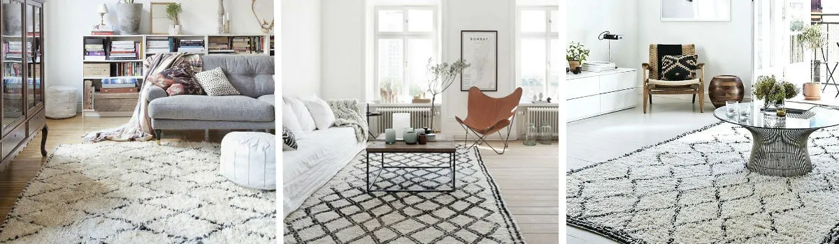 Tapis berbère Béni Ouarain blanc avec motifs et lignes asymétriques