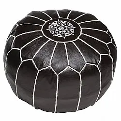 Pouf - Marocain en cuir (Noir/Blanc)