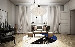 Tapis rond - Canelli (noir/blanc/bleu)