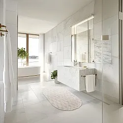 Tapis de salle de bain ovale - Bevin (blanc cassé)