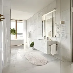 Tapis de salle de bain ovale - Evena (blanc cassé)