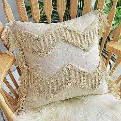 Housse de coussin - Pompom Boho 45 x 45 cm (beige)