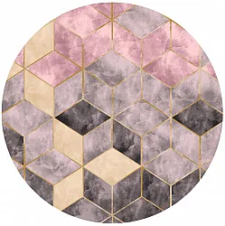 Tapis rond - Brendola (rose/gris/doré)