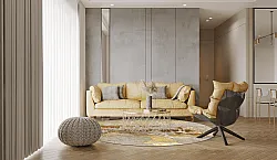 Tapis rond - Elena (beige/doré)