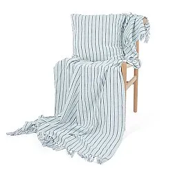Couvertures - Rumi stripe cotton throw (bleu clair/marine/crème)