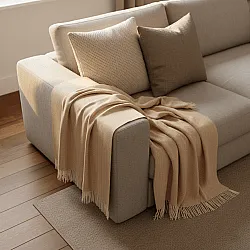 Plaids - Plaid en coton - Denisa Fishbone (beige/blanc)