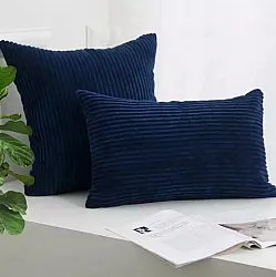 Housse de coussin - Striped Velvet 50 x 50 cm (bleu)