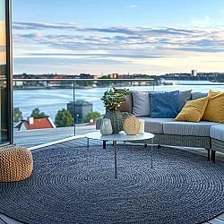 Tapis rond en jute - Amasia (bleu)