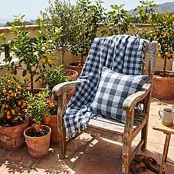 Couvertures - Isela check cotton throw (bleu marine/bleu clair)