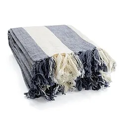Couvertures - Kora stripe cotton throw (crème/marine)