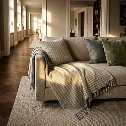 Couvertures - Rumi stripe cotton throw (crème/marine/vert clair)