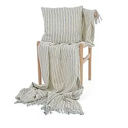 Couvertures - Rumi stripe cotton throw (crème/marine/vert clair)