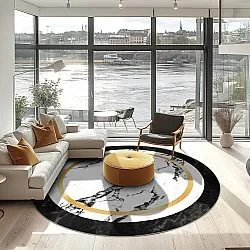 Tapis rond - Avola (noir/blanc/doré)