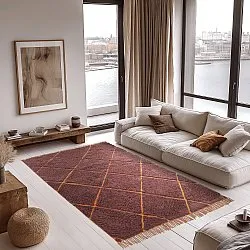 Tapis à poils longs - Bellevue Natural Cotton Shaggy (rouge/orange)