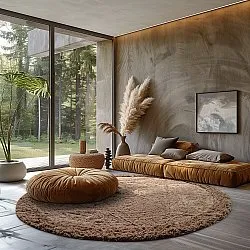 Tapis rond - Ebba Natural Cotton Shaggy (marron)