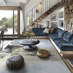 Tapis Wilton - Ekual (bleu/gris/doré)