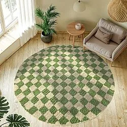 Tapis rond - Elsey Natural Cotton Shaggy (vert/beige)