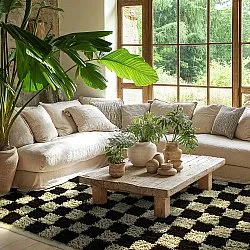 Tapis à poils longs - Elsey Natural Cotton Shaggy (črna/bež)