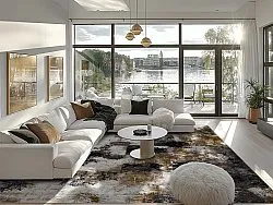Tapis Wilton - Fleurs (noir/marron/blanc)