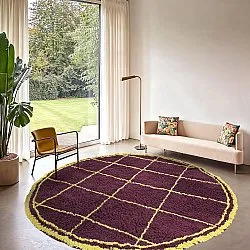 Tapis rond - Lana Natural Cotton Shaggy (bordeaux/jaune)