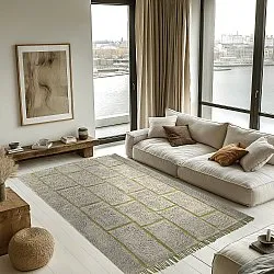 Tapis à poils longs - Lindley Natural Cotton Shaggy (siva/zelena)
