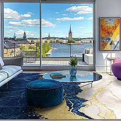 Tapis Wilton - Padova (bleu/blanc/doré)