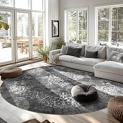 Tapis rond - Santi (gris foncé/blanc)