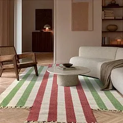 Tapis en laine irrégulière - Kystaro (crème/vert/rouge)