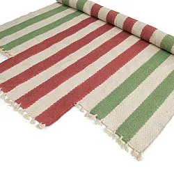 Tapis en laine irrégulière - Kystaro (crème/vert/rouge)