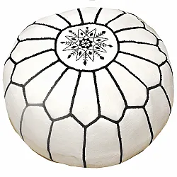 Pouf - Marocain en cuir (Blanc/Noir)