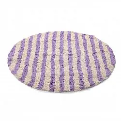 Tapis rond - Thira Stripe Cotton Shaggy (crème/violet clair)