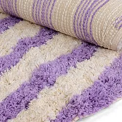 Tapis rond - Thira Stripe Cotton Shaggy (crème/violet clair)