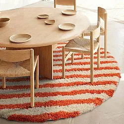 Tapis rond - Thira Stripe Cotton Shaggy (jaune clair/orange clair)