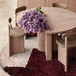 Tapis rond - Begur Natural Cotton Shaggy (blanc cassé/bordeaux)