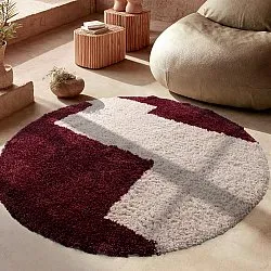 Tapis rond - Begur Natural Cotton Shaggy (blanc cassé/bordeaux)