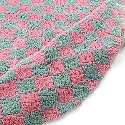 Tapis rond - Methoni Check Cotton Shaggy (bleu clair/rose clair)