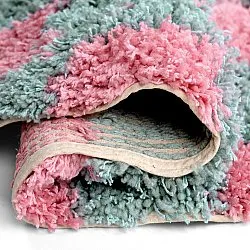 Tapis rond - Methoni Check Cotton Shaggy (bleu clair/rose clair)