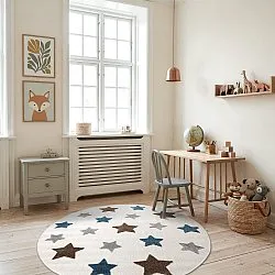 Tapis rond pour enfants - Stars (crème/multicolore)