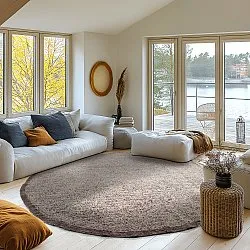 Tapis rond - Celina Natural Cotton Shaggy (beige/marron)