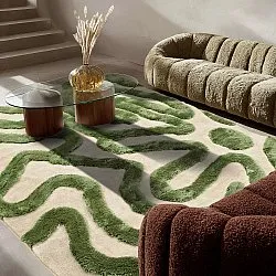 Tapis shaggy - Akaba (crème/vert)