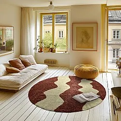 Tapis rond - Amira Natural Cotton Shaggy (rouge/beige)