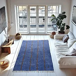 Tapis à poils longs - Leora Natural Cotton Shaggy (bleu/marron)