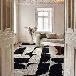 Tapis shaggy - Marvao Natural Cotton Shaggy (blanc cassé/noir)