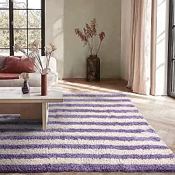 Tapis shaggy - Thira Stripe Cotton Shaggy (crème/violet clair)