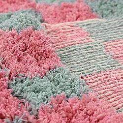 Tapis shaggy - Methoni Check Cotton Shaggy (bleu clair/rose clair)