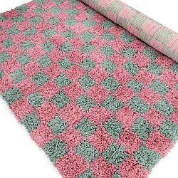Tapis shaggy - Methoni Check Cotton Shaggy (bleu clair/rose clair)