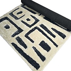 Tapis shaggy - Palmyra (blanc/bleu marine)