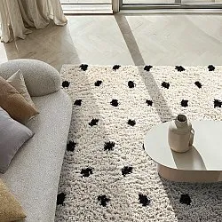 Tapis shaggy - Soria Natural Cotton Shaggy (blanc cassé/noir)