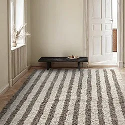Tapis shaggy - Thira Stripe Cotton Shaggy (crème/taupe)