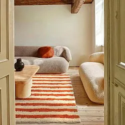 Tapis shaggy - Thira Stripe Cotton Shaggy (jaune clair/orange clair)